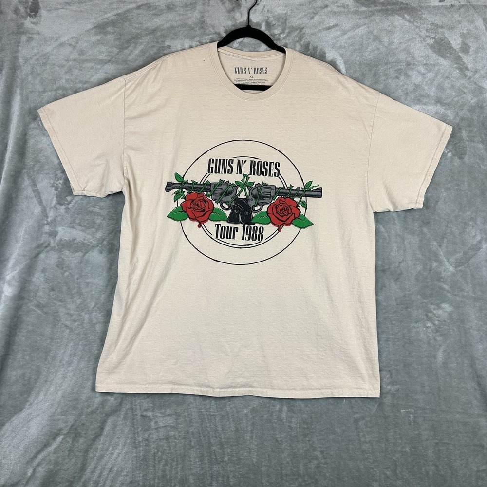 Guns N' Roses T-Shirt Men's XL Beige Graphic Tour 1988 "Welcome To The Jungle"